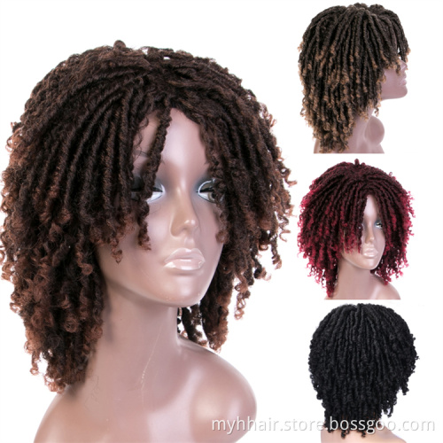 Black Burgundy Brown Synthetic Short Afro Wig High Temperature Fiber cosplay Ombre color Faux Locs Curly Hair Wig